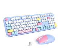 Atelus Wireless Keyboard and Mouse, Full Size Typewriter Keyboard and Cute Cat Shape Design Mouse Combo for Windows 7/8/10, Laptop, Desktop, PC, Computer (Blue)