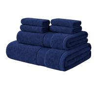 ATEN Homeware Egyptian Cotton Bath Towel Set - 6 Piece Set with 1 Large Bath Towel, 1 Hand Towel and 4 Face Towels - Ultra Soft & Highly Absorbent, OEKO-TEX Certified, Made in Egypt (Navy)