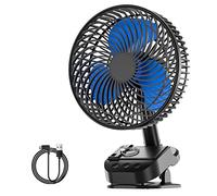 ATEngeus TF62 4 in1 USB Fan, 8 inch Clip Fan, Rechargeable Table Fan, 5 Speeds, 45 degree/90 degree Automatic Rotation, 3 Time Setting, with Clip & Hook for Homes, Offices, Bedroom