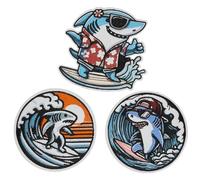 Atensils Sharks Surfing Iron On or Sew On Patches Perfect for Backpacks Jackets Hats & Clothes Cute Funny Cool Embroidered Appliques Patch