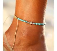 Atentuyi Boho Blue Beaded Anklet Beach Star Anklet Bracelets Barefoot Beach Anklet Handmade Bead Rope Chain Foot Barefoot Beach Anklet Jewelry for Women and Girls