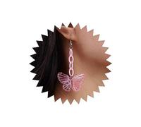 Atentuyi Boho Butterfly Drop Dangle Earrings Silver Pink Acrylic Butterfly Earrings Long Tassel Resin Chain Link Earrings Paperclip Hook Earrings Statement Earrings Jewelry for Women and Girls