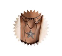 Atentuyi Boho Gothic Large Star Pendant Necklace Silver Long Leather Necklace Wrap Bow Choker Turkish Glass Black Rope Chain Big Starfish Necklace Jewelry for Women and Girls