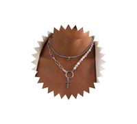 Atentuyi Boho Layered Cross Pendant Necklace Silver Paperclip Pearl Choker Chunky Link Chain Necklace Baroque Pearl Star Chain Religious Necklace Jewelry for Women and Girls