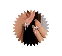 Atentuyi Boho Mini Cz Crystal North Star Stud Earrings Silver Rhinestones Small Cross Earrings Tiny Cz Starburst Earrings Jewelry for Women and Girls