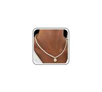 Atentuyi Boho Mini Pearl Necklace Gold Dainty Pearl Strand Thin Necklace Cute Simple Minimalist Chain Choker Delicate Round Coin Pendant Collar Tiny Daisy Small Floral Cz Flower Rose for Women
