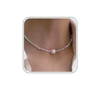 Atentuyi Boho Pearl Pendant Necklace Silver Minimalist Chain Dainty Delicate Women's Girls' Multi-Occasion Boho Vintage Zinc Alloy Pearl Necklace