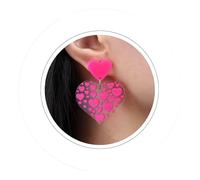 Atentuyi Boho Pink Heart Stud Earrings Silver Large Heart Drop Dangle Earrings Big Double Heart Earrings Acrylic Heart Cute Earrings Resin Love Earrings Jewelry for Women and Girls