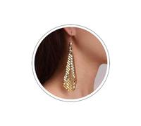 Atentuyi Boho Punk Metal Sequin Earrings - Gold Long Drop Dangle Earrings with Mesh Grid Tassel and Square Hooks - Geometric Statement Jewelry for Women and Girls