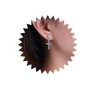 Atentuyi Boho Silver Crystal Cross Earrings Rhinestones Cross Dangle Earrings Small Cross Drop Earrings Tiny Cz Cross Stud Earrings Religious Crucifix Earrings Jewelry for Women and Girls