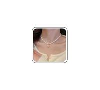 Atentuyi Boho Wedding Enamel Pink Heart Pendant Necklace Gold White Pearl Strand Thin Necklace Simple Minimalist Chain Mini Flower Choker Dainty Small Floral Cute Tiny Rose Collar Delicate for Women