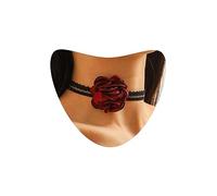 Atentuyi Boho Wedding Gothic Flower Black Lace Choker Necklace Silver Red Rose Choker Vintage Floral Choker Collar Short Clavicle Necklace Jewelry for Women Teen