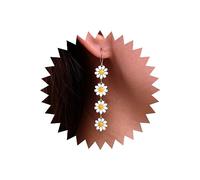 Atentuyi Boho Wedding Little Daisy Earrings Gold Small Flower Drop Earrings Long Dangle Earrings White Enamel Floral Tassel Earrings Yellow Flower Chain Hook Earrings Jewelry for Women and Girls