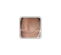 Atentuyi Boho Wedding White Oval Mini Pearl Necklace Gold Small Beads Thin Necklace Blue Tiny Teal Beaded Choker Simple Delicate Chain Cute Dainty Collar Minimalist Jewelry for Women