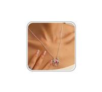 Atentuyi Gothic Pink Cz Spider Necklace Silver Spider Pendant Necklace Punk Spider Choker Thin Chain Crystal Spider Man Charm Necklace Simple Animal Statement Necklace Jewelry for Women Men
