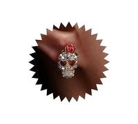 Atentuyi Gothic Tiny Cz Sugar Skull Stud Earrings Gold Rhinestones Skull Earrings Pink Flower Rose Earrings Punk Crystal Skeleton Earrings Hollow Small Heart Earrings Jewelry for Women and Girls