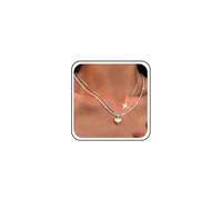 Atentuyi Layered Boho Wedding Small Heart Pendant Necklace Silver Tiny Love Drop Thin Necklace Simple Dainty Minimalist Sparkly Chain Cute Smaller Collar Delicate Jewelry for Women