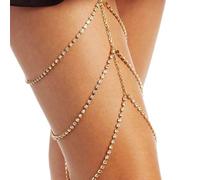 Atentuyi Layered Rhinestone Leg Chain Gold Thigh Chain Cz Thigh Leg Chain Sexy Nightclub Cz Body Chain Elastic Harness Beach Bikini Crystal Leg Jewelry for Women and Girls