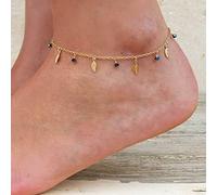 Atentuyi Leaf Pendant Anklet Gold Dainty Crystal Ankle Bracelet Boho Foot Chain Barefoot Beach Anklet Jewelry for Women and Girls