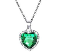 Atentuyi Love Heart Necklace Silver Chain Necklace Birthstone Crystal Necklace Vintage Green Gem Emerald Necklace Dainty Chain Heart Cz Pendant Necklace Jewelry for Women and Girls