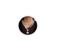 Atentuyi Punk Chunky Layered Coin Necklace, Silver Cuban Chain, 28 Inches, Unisex Adult, Women's Minimalist Necklace