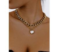Atentuyi Punk Cuban Chunky Chain Necklace Gold Chain Layered Choker Necklaces Pendant Heart Necklace Flat Curb Link Chain Thick Chain Multilayer Collar Necklace Jewelry for Women and Girls