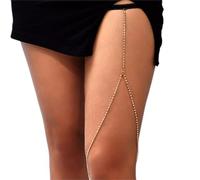 Atentuyi Rhinestone Leg Chain Gold Cz Thigh Chain Crystal Thigh Leg Chain Elastic Harness Sexy Nightclub Cz Leg Jewelry Summer Beach Bikini Body Chain for Women and Girls