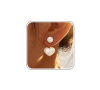 Atentuyi Wedding Dainty Double Sided Earrings Ear Jacket Front Back Small Pearl Stud Earrings Gold Round White Bead Heart Shaped Love Dangle Vintage Tiny Pearl Minimalist Simple Jewelry for Women
