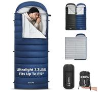 ATEPA 3-in-1 Hybrid Down Sleeping Bag, 650FP Ultralight Backpacking Sleeping Bag for Big and Tall, XL Wide 3-Season Sleeping Bag with Pad Attachment Straps & Detachable Hood for Hiking, 30°F Limit