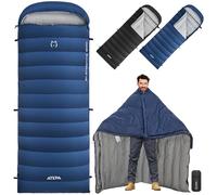 ATEPA ELEMENTS Down Backpacking Sleeping Bag, Lightweight 3-in-1 Cold Weather Rectangle Wide Sleeping Bag with Compression Sack for Backpacking Hiking Camping, Comfort 4°C Limit -1°, Navy