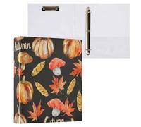 Atercolor Bright Pattern Various Autumn Elements 3.8cm Binder 3 Rings With Inner Pockets 1/2 Pack Aesthetic Binder Hard Cover
