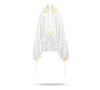 Ateret Judaica Full Size Tallit Prayer Shawl, Certified Kosher, Blessing On Neckband.Design&Made in Israel., White & Gold, Size 60 - 75 x 55 Inch