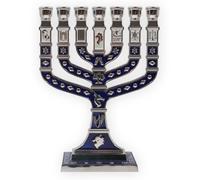 Ateret Judaica Jerusalem 7 Branch Traditional Menorah Enamel Finish, with 12 Tribes of Israel, Jewish Candle Holders (10.8 inch)