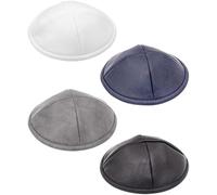 ateret yudaica Pack of 4-Pcs - Hq 17cm 4-Colors Linen Kippah with 2 Star 0f Dav!d Embroidery for Men Boys and Kids, Yamaka Hat from Israel - Kippot Bulk.