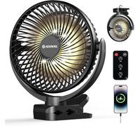 Ateroll 10000mAh Clip on Fan with Remote, 3 Speeds USB Portable Fans Rechargeable with Timer & LED Lights, 360°Rotate 8" Battery Powered Desk Fans for Home Office Travel Camping(Black)