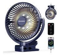 Ateroll 10000mAh Clip on Fan with Remote, 3 Speeds USB Rechargeable Fan with Timer & LED Lights, 360Rotate 8" Battery Powered Desk Fans for Home Off