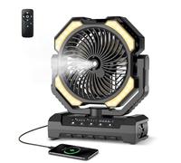 Ateroll 20000mAh Camping Fan with Misting & Remote, Portable Rechargeable Battery Fan, 250mL Water Tank, LED Light, Hook for Tent, Outdoor Home Patio Travel