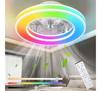 Ateroll Ceiling Fans with Lights 41.5CM, Quiet Ceiling Fan Light Reversible Motor, Remote Control 6 Speed, Dimmable 3000K-6500K RGB, Timing, Light Memory, Fan Lights Ceiling for Bedroom Living Room