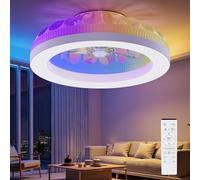 Ateroll Ceiling Fans with Lights, 48CM RGB Fan Ceiling Lights with Remote Control, 6 Speeds Quiet Fan with Timer and Memory, 3000K-6500K Dimmable LED Modern Fan Light for Bedroom Kitchen Living Room