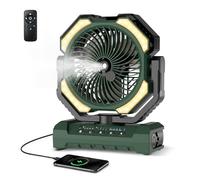 Ateroll Portable Misting Fan with Humidifier, 20000mAh Battery, Remote Control, 4 Speeds & LED Lights, Desk Cooling Fan Indoor & Outdoor Use (Green)