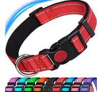 ATETEO Reflective Dog Collar with Safety Locking Buckle and Soft Neoprene Padded, Adjustable Durable Nylon Puppy Collar for Medium large Dogs ,Red,L: 17.7-27.5 inch