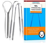 ATETEO Tongue Scraper, 3 Pack 100% (Medical Grade) Professional Stainless Steel Tounge Scrappers，Tongue Cleaner Great for Banishes Bad Breath and Maintains Oral Care, Silver