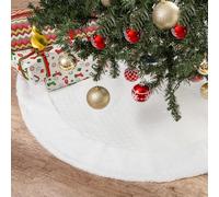 Ateuinsa Christmas Tree Skirt 48 Inches,White Rhombus Texture Whit Velvet Border Christmas Tree Skirt,Large Tree Skirt for 4-6 Foot Tree,Faux,Xmas Home Decorations Boho Christmas Decor…