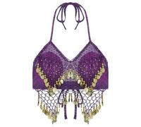 ATEUXOL Belly Dancer Top Sexy Women Beaded Sequins Belly Dance Costumes Bra Professional Dancer Outfits Stage Performance Carnival Tops BRA(Purple)