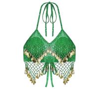 ATEUXOL Belly Dancer Top Sexy Women Beaded Sequins Belly Dance Costumes Bra Professional Dancer Outfits Stage Performance Carnival Tops BRA(Green)