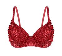 ATEUXOL Belly Dancer Top Womens Belly Dancing Bustier Bra Sparkle Glittering Sequins Beading Padded Top for Dances Carnival Costumes(Red,36)