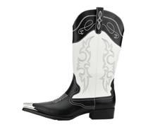 ATEUXOL Cowboy Boots Men Men's Fashion Boots with Metal Elements(WHITE,10)