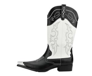 ATEUXOL Cowboy Boots Men Men's Fashion Boots with Metal Elements(WHITE,11)