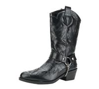 ATEUXOL Cowboy Boots Men Western Cowboy Boots Crocodile Pattern Mid-calf Boot Metal Buckle Chain Design Men Trendy Street Knight(7.5 UK)