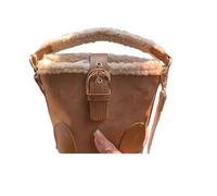 ATEUXOL Fluffy Tote Bag Retro Lamb Fur Mini Bucket Handbag Single Shoulder Crossbody Bag Autumn Winter Fashionable Small For Women